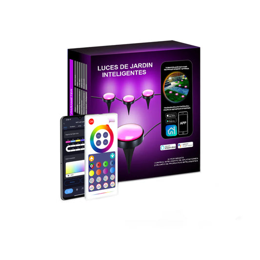 Kit de 4 Estaca conexion Solar Para Jardines colores en gama RGB